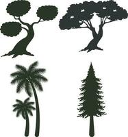 Silhouette tree. Pine forests and parks of spruce and fir, coniferous and deciduous trees. Vector isolated nature retro illustration set