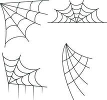 Halloween Spider Web. Spooky Halloween cobweb with spiders. Outline vector illustration