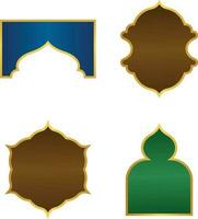 Frame Ramadan. Islamic windows and arches with modern boho design, mosque dome and lanterns.Vector Pro vector