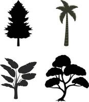 Nature Trees Silhouette. Pine forests and parks of spruce and fir, coniferous and deciduous trees. Vector isolated nature retro illustration set