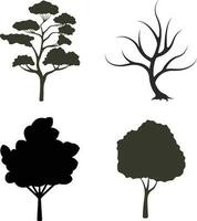 Nature Trees Silhouette. Pine forests and parks of spruce and fir, coniferous and deciduous trees. Vector isolated nature retro illustration set