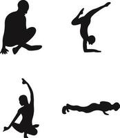 International Yoga Day Silhouette. Group of people practicing yoga  background Vector illustration