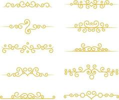 Luxury Divider. Ornate swirl borders. Vector isolated golden fancy separators. Classic wedding invitation calligraphic lines.