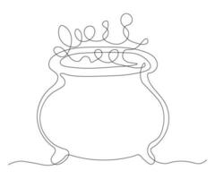 abstract Cauldron with a Witch's Magic Potion for Halloween Continuous One Line Drawing vector