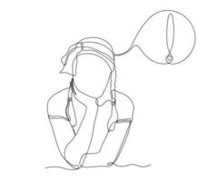 Abstract girl without a face, sitting and thinking ideas. Continuous drawing in one line vector