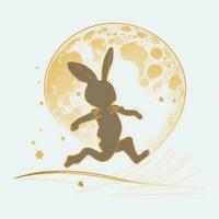 Mid-autumn festival, rabbit and moon, in silhouette style, white background photo