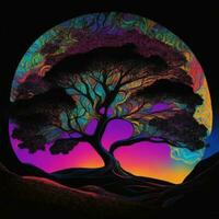 single circular tree on black background illustration photo