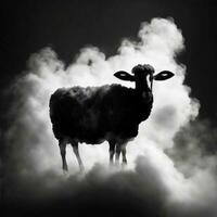 silhouette of sheep with smoke photo