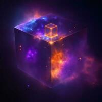 a tesseract floating in a nebula in outer space photo
