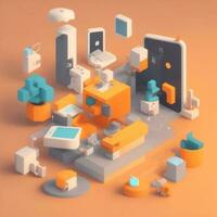 connected device, app, development, world, web development, clay rendering 3d icon, isometric photo