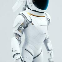 digital high-tech astronaut in cyberpunk style lines, white background photo