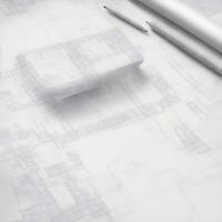 architectural blueprint, on sheet of paper, hand drawn, lattice-like structure, pencil sketch, design by architect, gray and white photo