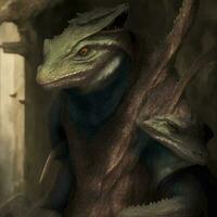 person in the form of a combination lizard and dragon, in the dungeon photo