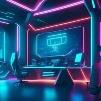 futuristic office, beautiful neon lights in the office photo