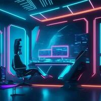 futuristic office, beautiful neon lights in the office photo