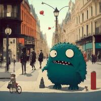 cute monsters on the city street photo