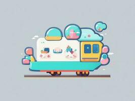kawaii cute train vector illustration, on a white background and flat colors photo