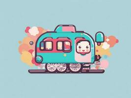 kawaii cute train vector illustration, on a white background and flat colors photo