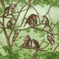 lots of monkeys on the tree photo