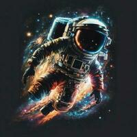retro style astronaut galaxy on black background illustration photo