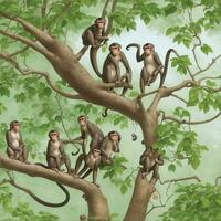 lots of monkeys on the tree photo