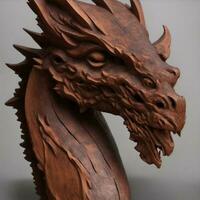carved wooden dragon head, side view photo