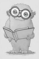 monster with extra large eyes and reading glasses illustration photo