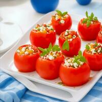 a plate of stuffed tomatoes with feta illustration photo