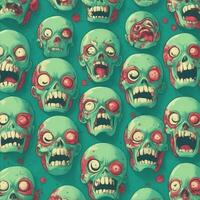 zombi cabeza patrón, ilustración dibujos animados estilo foto