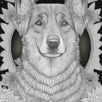 coloring page, mandala, dog deutsche dogge, on black background, clean line art, fine line art photo