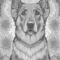 coloring page, mandala, dog deutsche dogge, on black background, clean line art, fine line art photo