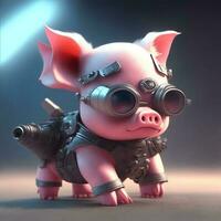 cute pig terminator style 3d illustration photo
