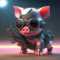 cute pig terminator style 3d illustration photo