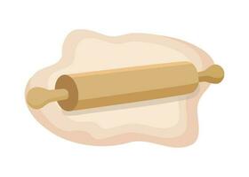 Dough, rolling pin. Food, cooking. Baking bread, confectionery. Vector illustration on isolated background.