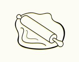 Dough, rolling pin. Cooking Logo, sign. Baking bread, confectionery. Kitchen tool. Vector graphics on a white isolated background.