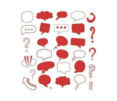 Arrows, question mark and exclamation mark. Online chat. Empty speech bubbles, clouds for phrases, text. Vector illustration on isolated background.