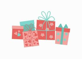 Gifts in boxes. Doodle drawings. Festive decor. Vector illustration on isolated background.