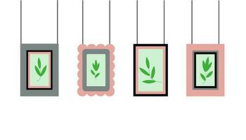 Photo frames.  Branches, leaves, nature within. Simple frame options. Vector illustration on a white isolated background.