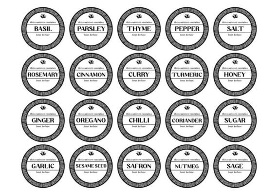 Kitchen seasoning pantry label sticker set in round shape with african aztec like pattern decoration