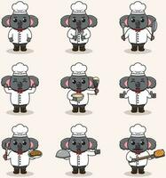 Vector Illustration of Cute Koala wearing chef uniform. Flat Cartoon Style. Set of Cute Animal Characters in Chef Uniform. Vector illustration in isolated background