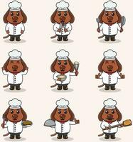 Vector Illustration of Cute Dog wearing chef uniform. Flat Cartoon Style. Set of Cute Animal Characters in Chef Uniform. Vector illustration in isolated background