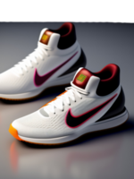 A pair of nike sneakers collaboration with gucci brand on a white cream blackground in 3d render in 8k hyper realistic style generative with AI png