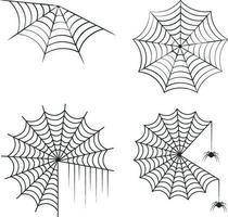 Halloween Spider Web. Spooky Halloween cobweb with spiders. Outline vector illustration