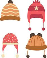 Winter Hat icon set. Flat set of winter headwear vector icons for web design. Vector illustration.