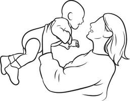 Mother and Kid Line Drawing. vector