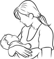 Mother and Kid Line Drawing. vector