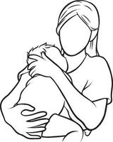Mother and Kid Line Drawing. vector