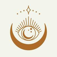 Bohemian icon design. Eye and crescent moon vector logo design.