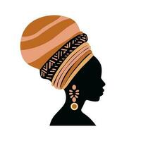 African woman with turban bohemian vector design. Flat vector icon illustration.