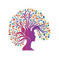 Head and tree vector icon design. Growth and wellbeing logo design.